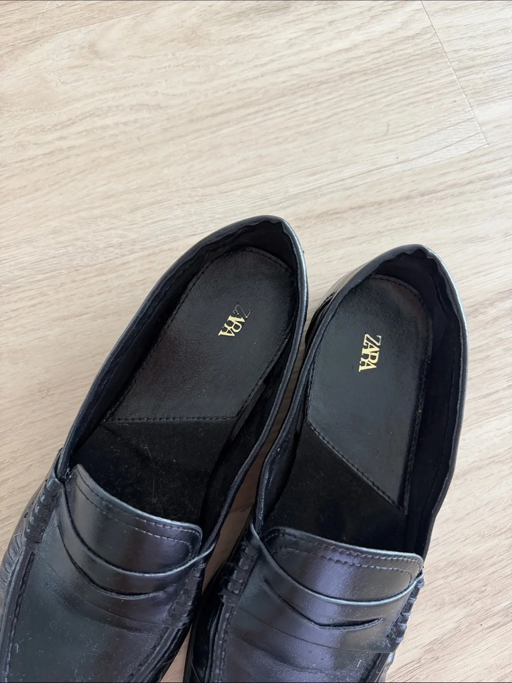 Zara Black Leather Penny Loafers for Men